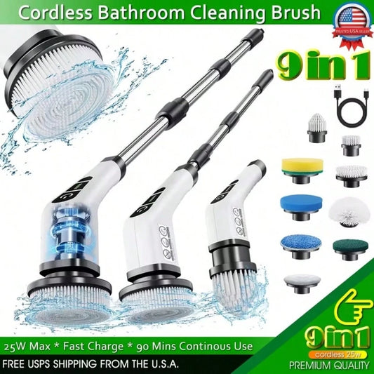 Electric Rotary Scrubber, Rechargeable Cleaning Brush, Shower Scrubber With 9 Brush Heads