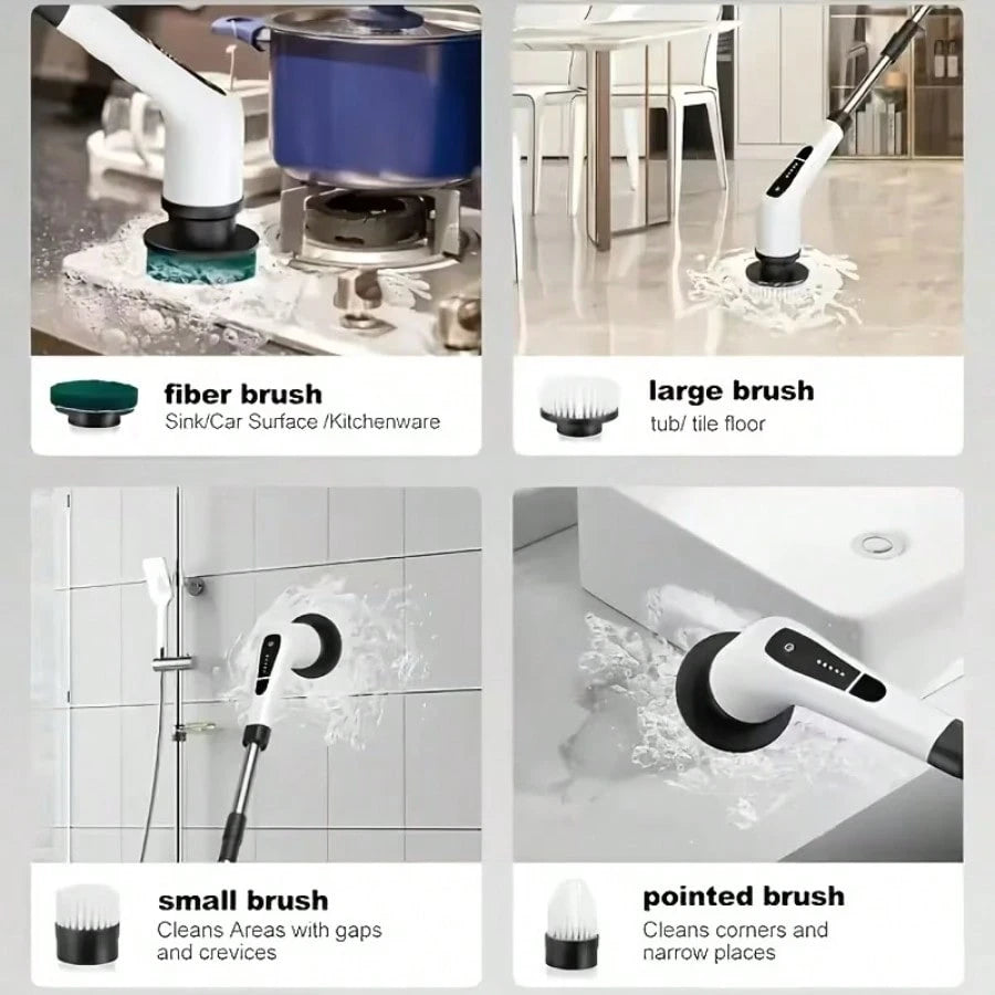 Electric Rotary Scrubber, Rechargeable Cleaning Brush, Shower Scrubber With 9 Brush Heads