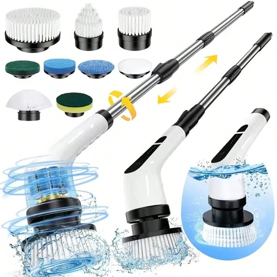 Electric Rotary Scrubber, Rechargeable Cleaning Brush, Shower Scrubber With 9 Brush Heads
