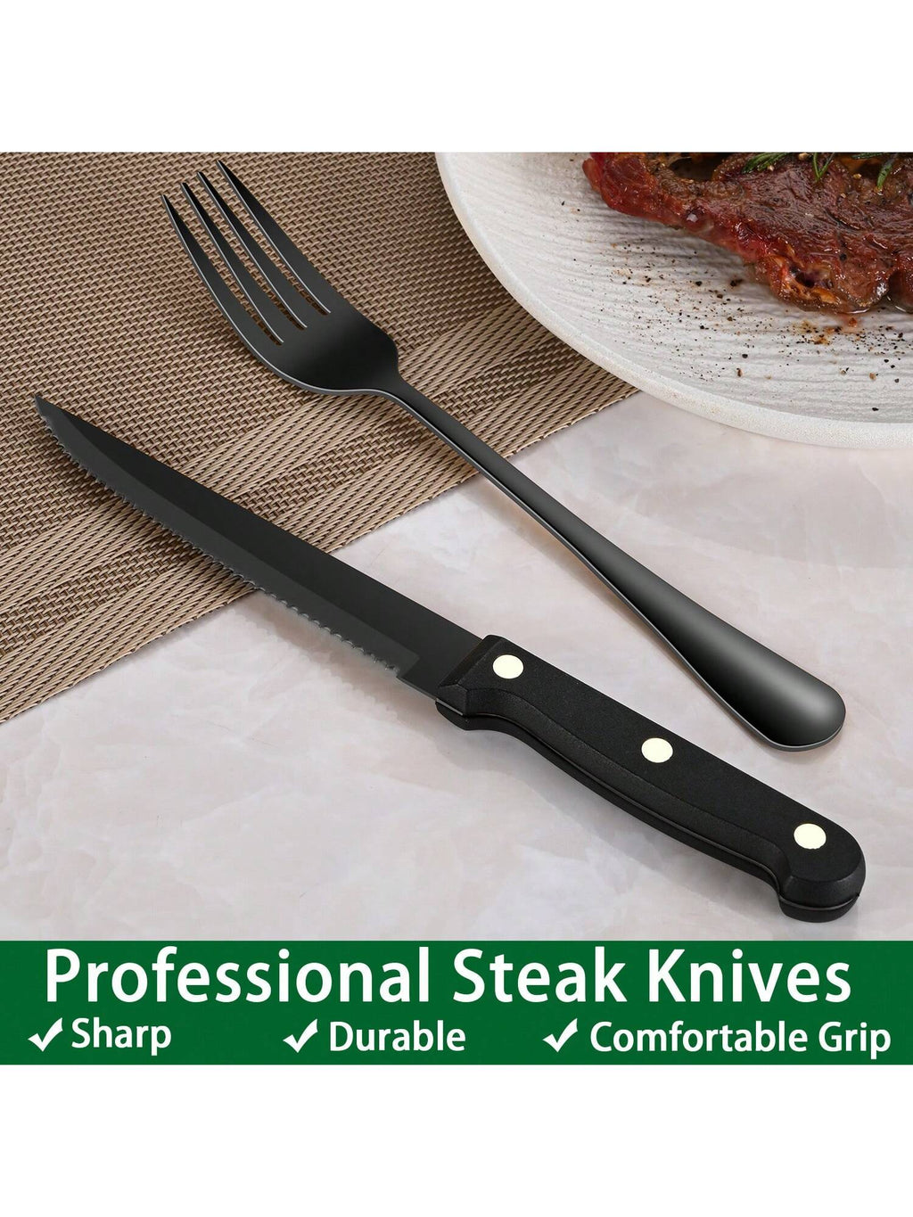 24 Pieces Stainless Steel Silverware Sets With Steak Knives Service For 8