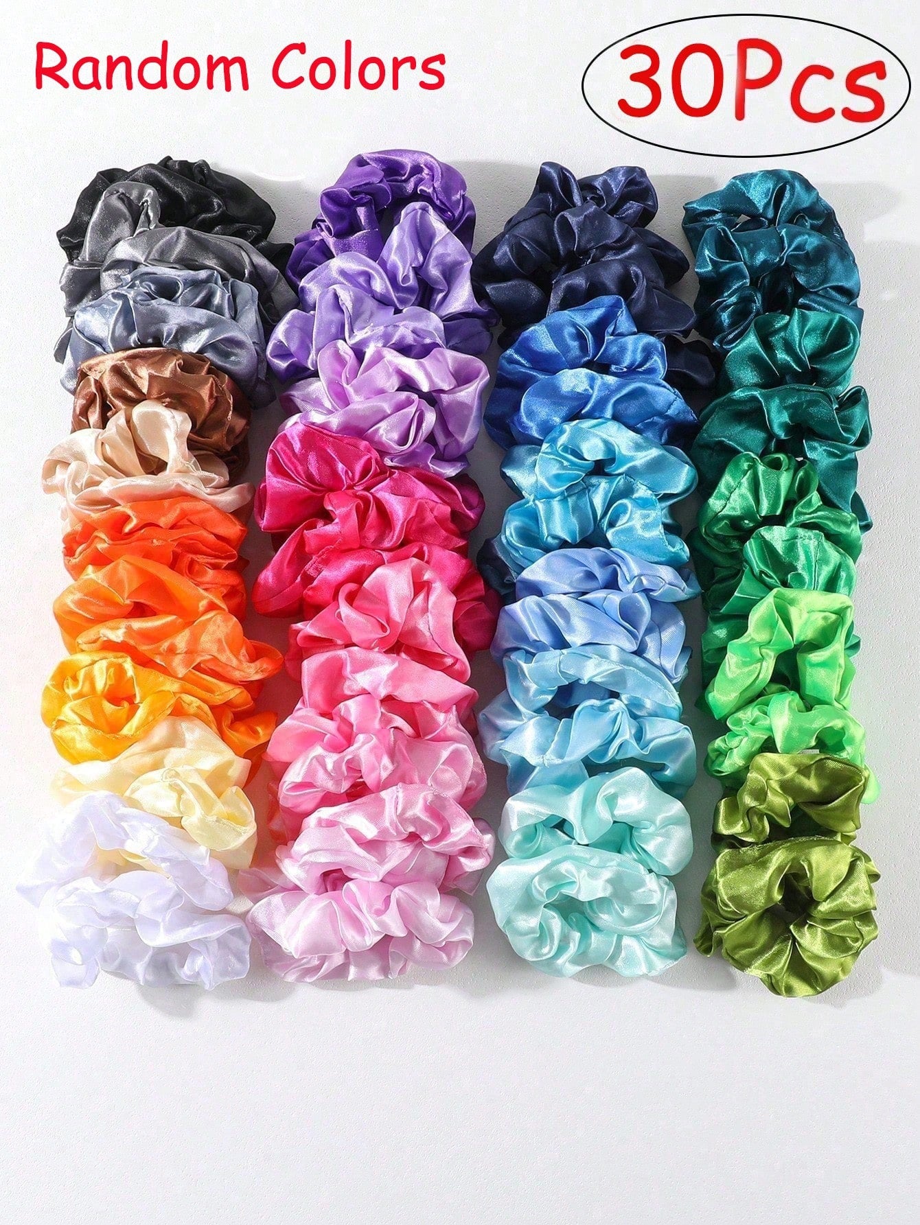 30pcs Random Color Satin Hair Ties, Suitable For Girls pony tails