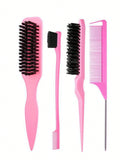 4PCS Professional Hair Styling Set, Leopard Print Brush & Pink