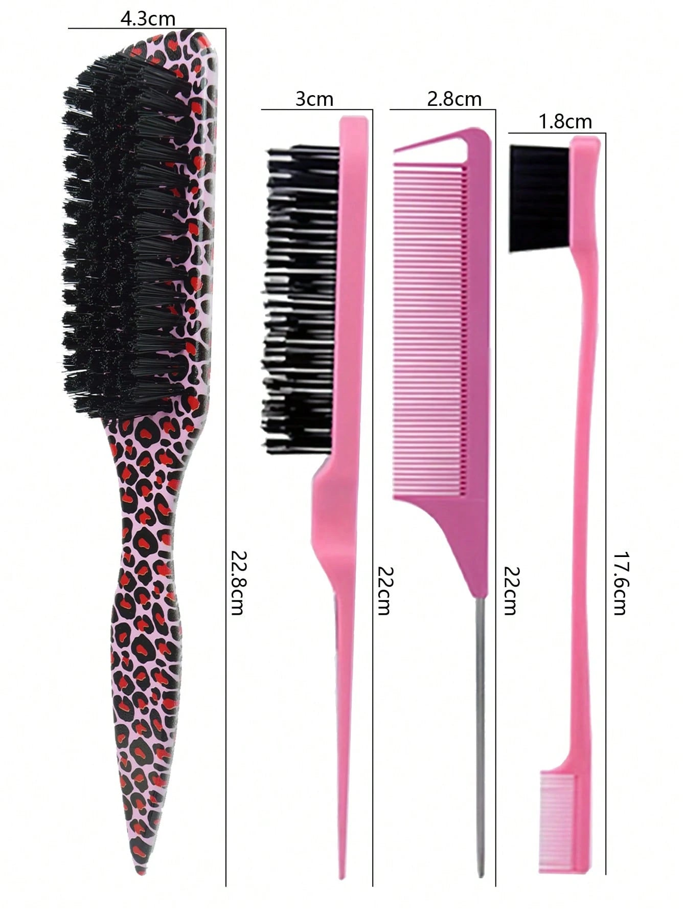 4PCS Professional Hair Styling Set, Leopard Print Brush & Pink