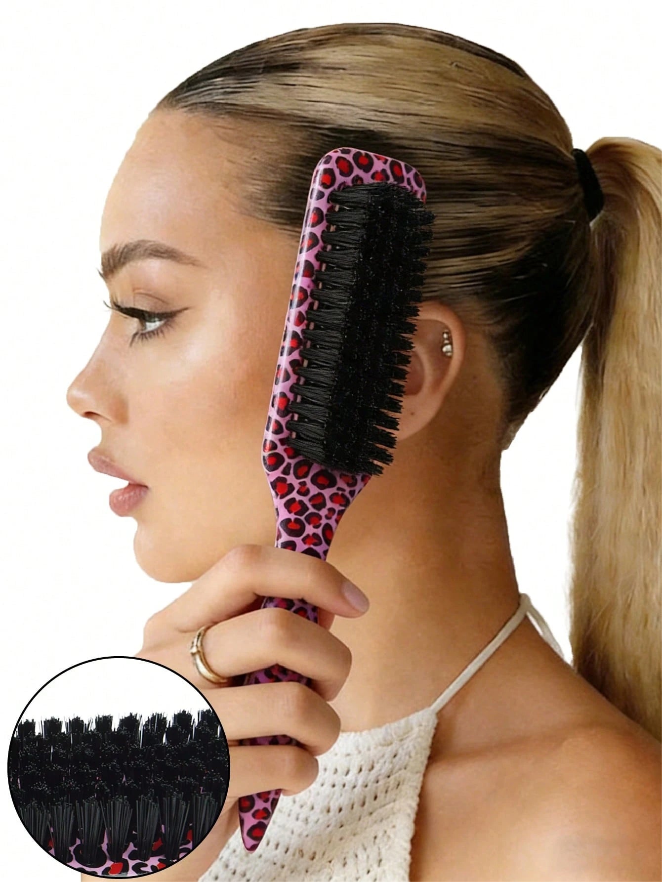 4PCS Professional Hair Styling Set, Leopard Print Brush & Pink