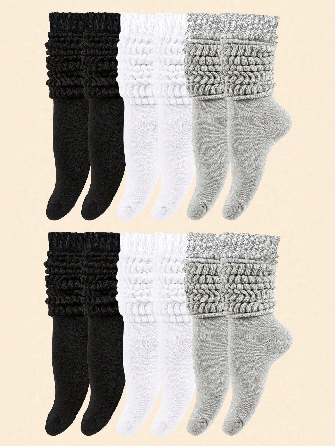 6 Pairs Women's Casual Knit Socks, Elastic Socks, Mid-Calf Socks, Spring/Autumn, Pilates Socks, Yoga