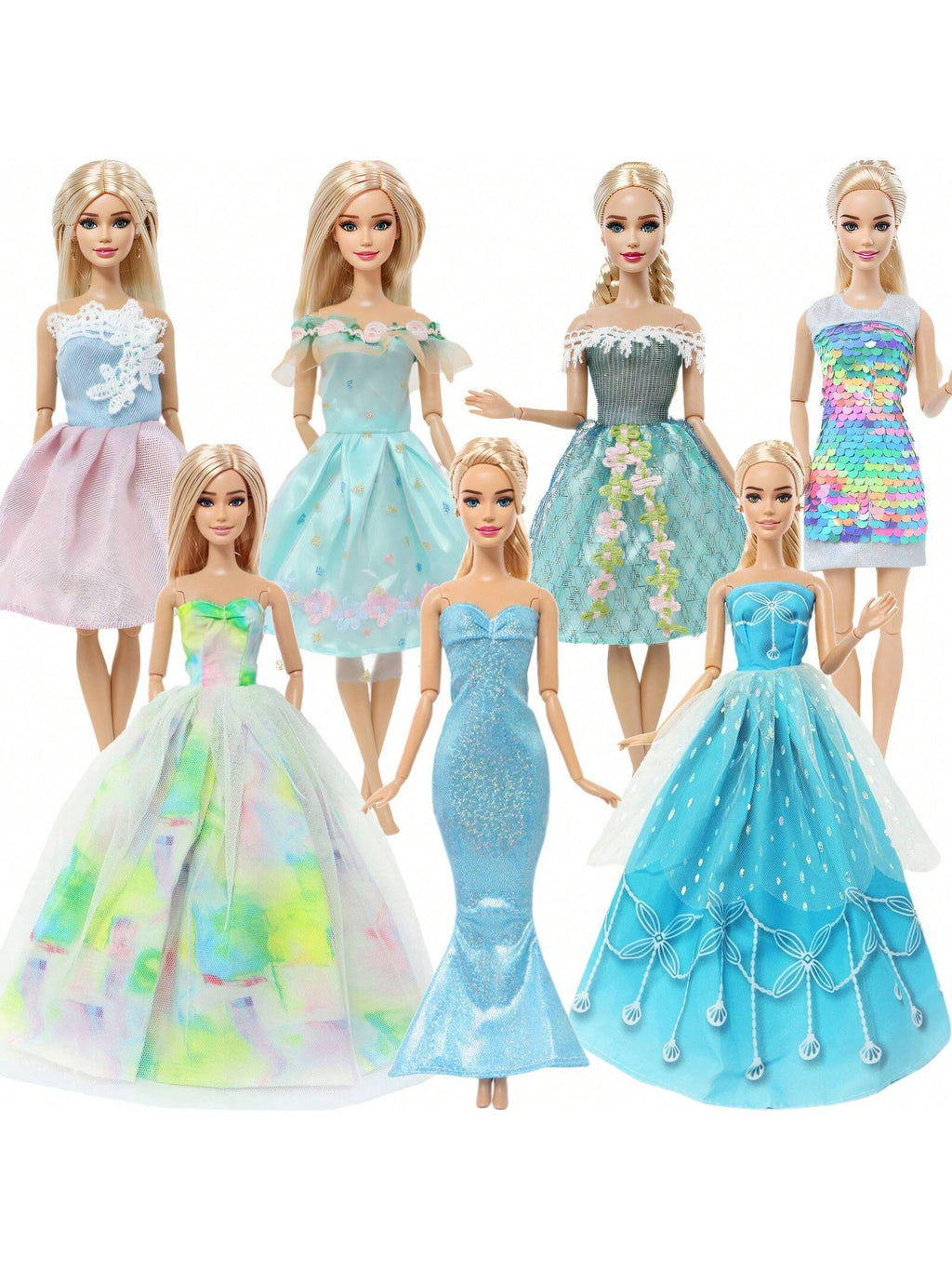 7pcs Doll Princess Dress Fashion Mix And Match Styles 11.5-Inch Doll Dress