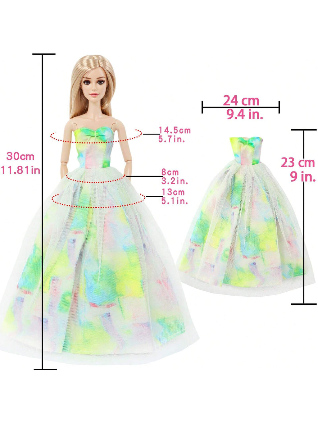 7pcs Doll Princess Dress Fashion Mix And Match Styles 11.5-Inch Doll Dress