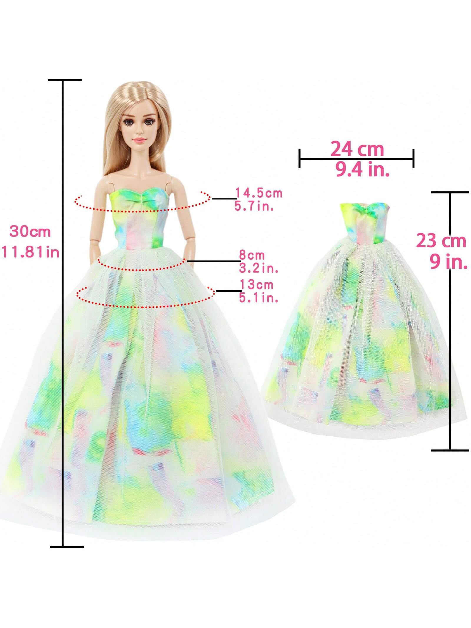 7pcs Doll Princess Dress Fashion Mix And Match Styles 11.5-Inch Doll Dress