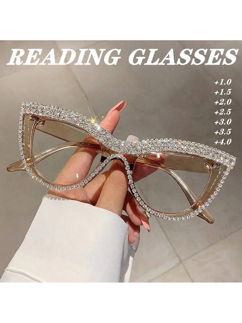Cat Eye Glasses With Sparkling Rhinestones Anti-Blue Light Full Frame Pcs Lens For Women Available In Multiple Strengths (+1.0 To +4.0) Accessories For Women Glasses