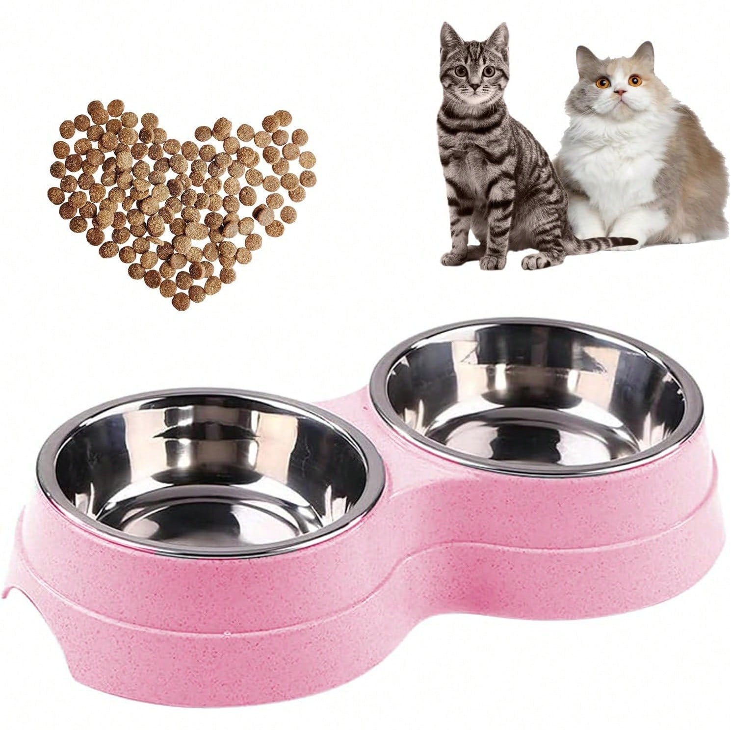 Double Cat Food Bowl -Stainless Steel Bowls With Easy-To-Clean Detachable Design, Non-Slip Base, Pet Feeder For Kittens And Medium Cats (Blue)