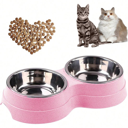 Double Cat Food Bowl -Stainless Steel Bowls With Easy-To-Clean Detachable Design, Non-Slip Base, Pet Feeder For Kittens And Medium Cats (Blue)