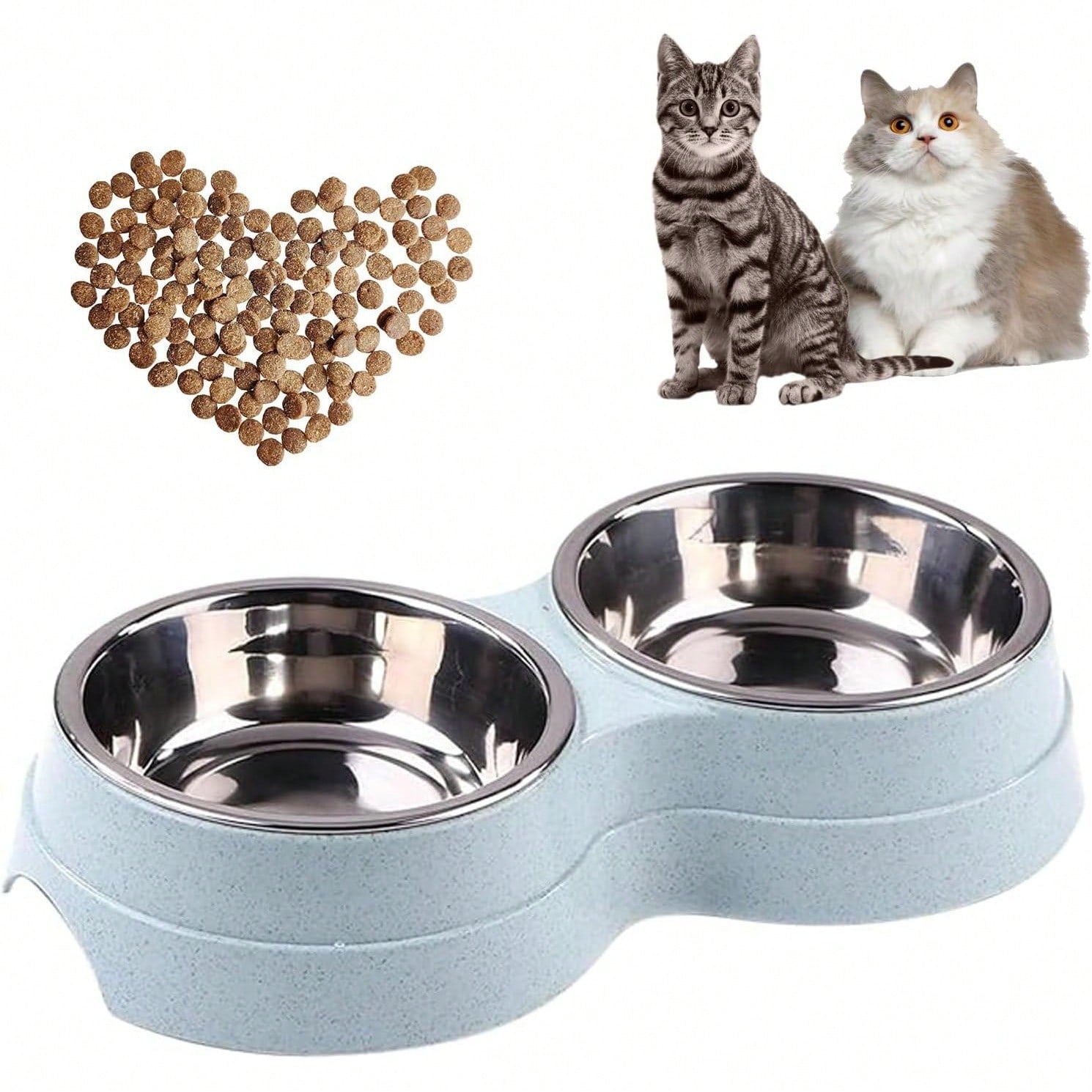 Double Cat Food Bowl -Stainless Steel Bowls With Easy-To-Clean Detachable Design, Non-Slip Base, Pet Feeder For Kittens And Medium Cats (Blue)