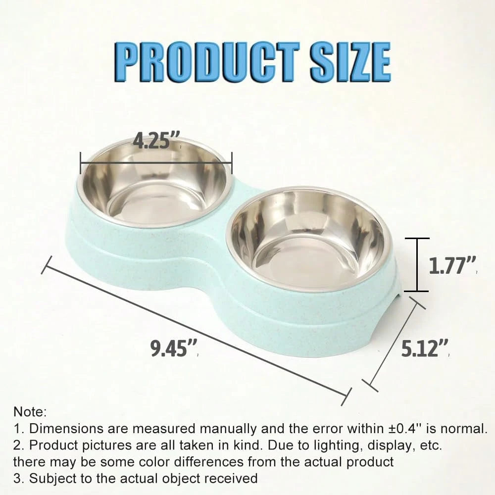 Double Cat Food Bowl -Stainless Steel Bowls With Easy-To-Clean Detachable Design, Non-Slip Base, Pet Feeder For Kittens And Medium Cats (Blue)