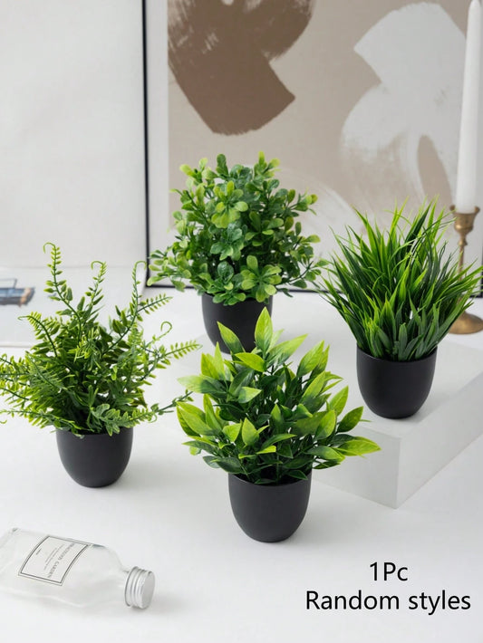 4 pc Artificial Plants, Green Artificial Potted Plants, Artificial Flower Pots, Plastic Artificial Flower Pots