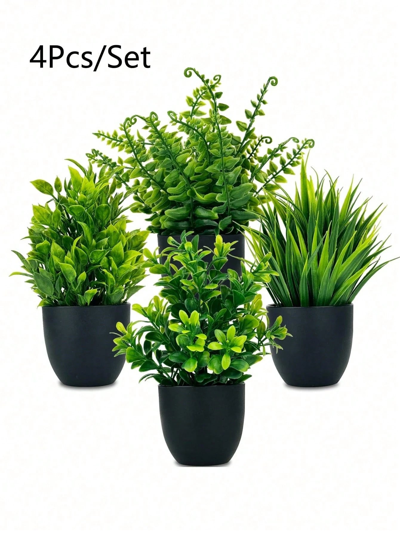 4 pc Artificial Plants, Green Artificial Potted Plants, Artificial Flower Pots, Plastic Artificial Flower Pots