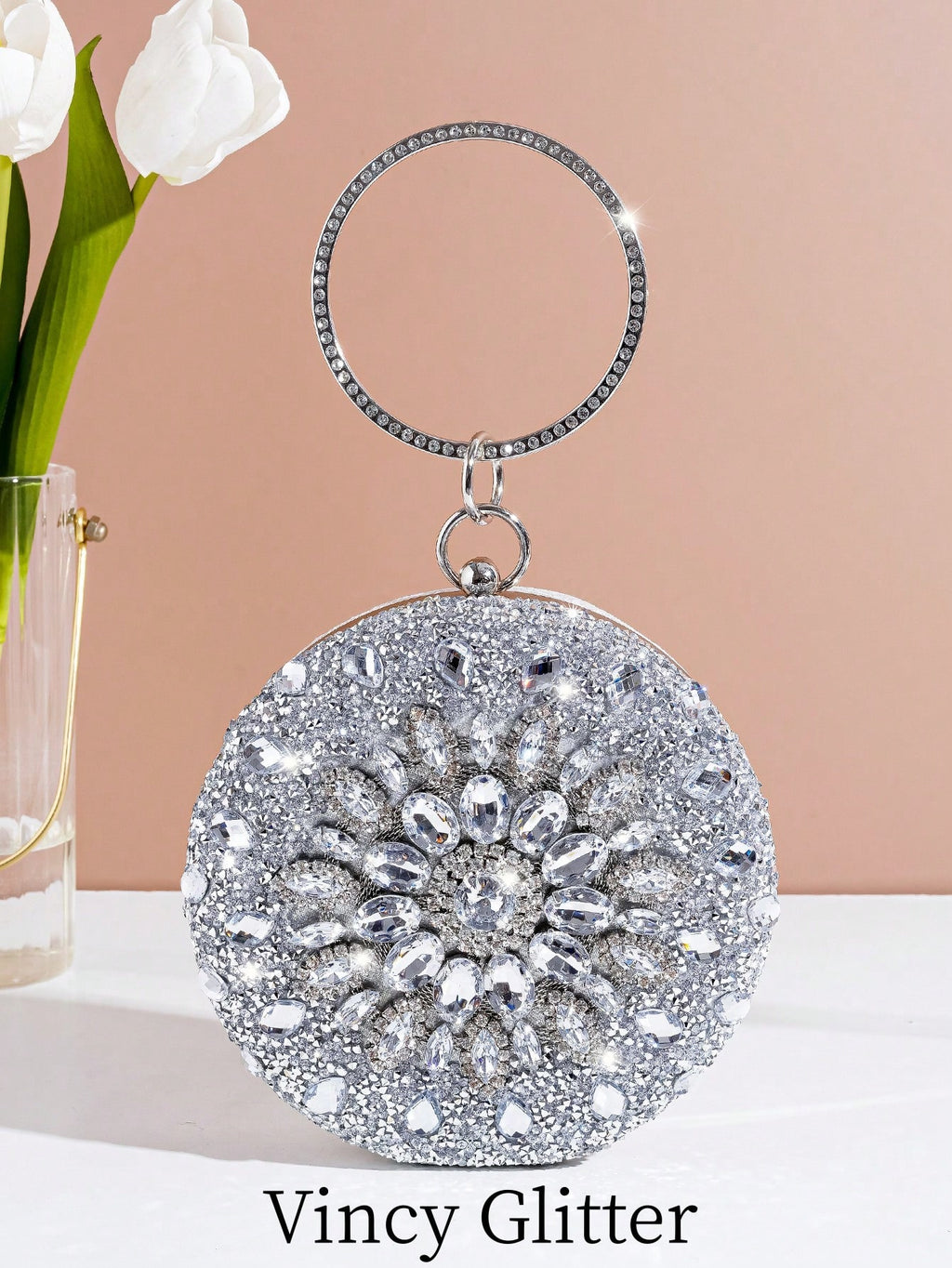 Mini Party Bag With Sunflower Rhinestone Decor, Top Handle Clutch Purse
