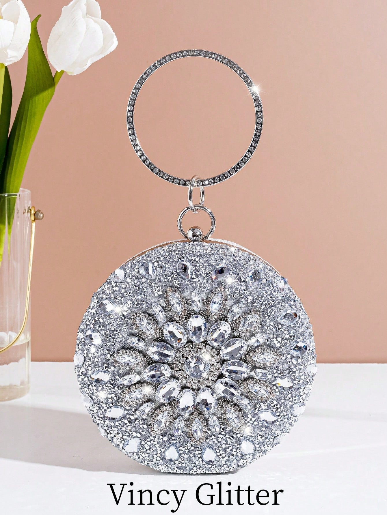Mini Party Bag With Sunflower Rhinestone Decor, Top Handle Clutch Purse