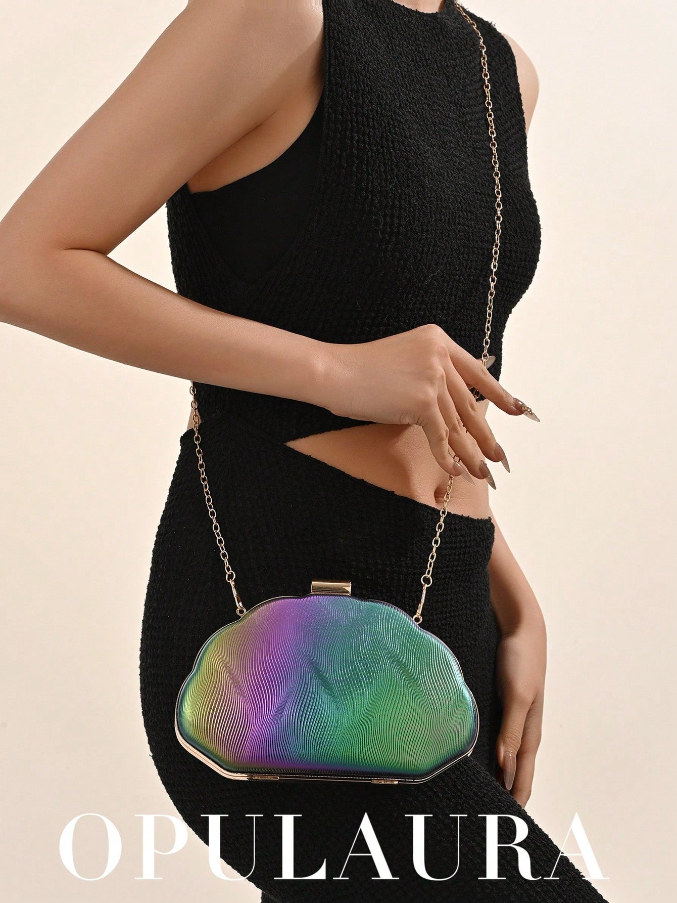 Women's Minimalist Shell Shaped Luxury Leather Clutch Bag