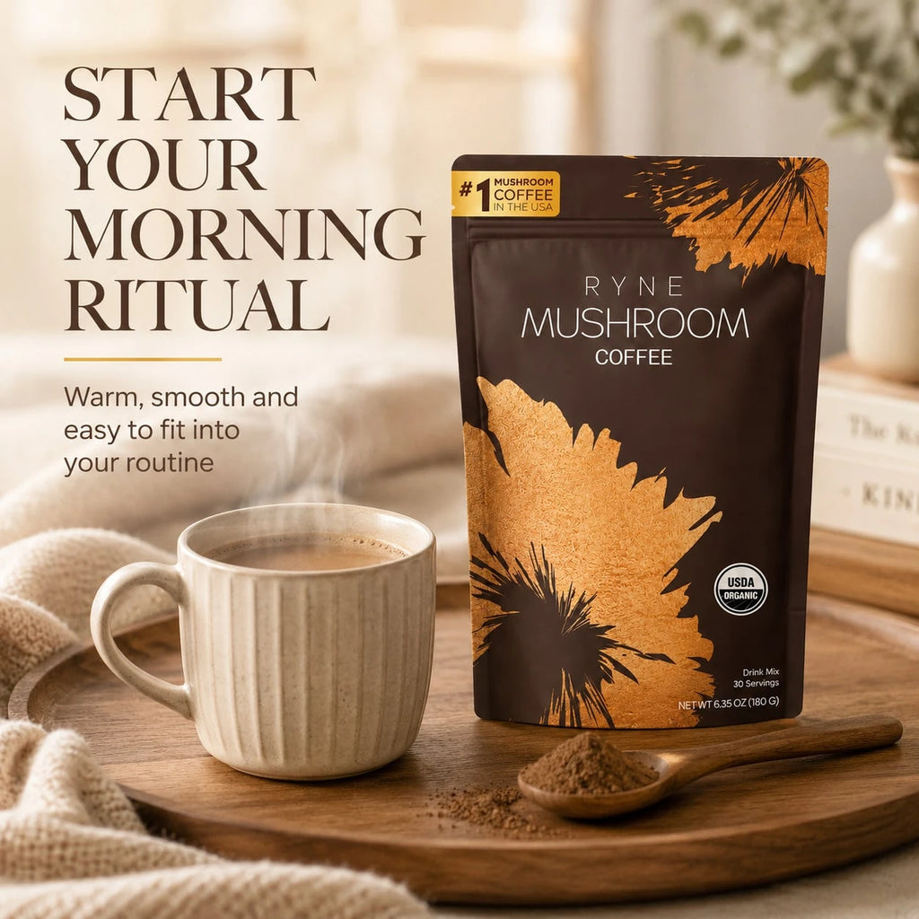 Organic Mushroom Coffee By RYNE 30 Servings 6 Powerful Mushroom Complex Clean Energy