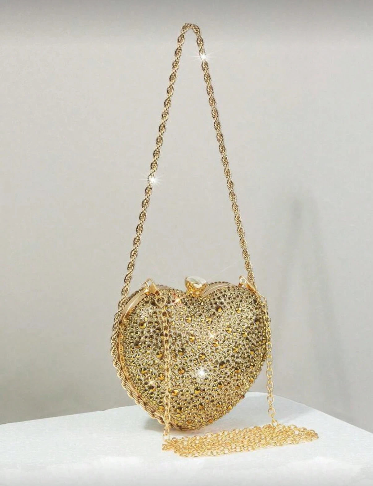 Rhinestone golden Heart Shaped Shiny Clutch Bag, Elegant Party Purse