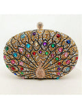 Rhinestone Sequin Evening Clutch Purses For Women Party, Peacock Pattern