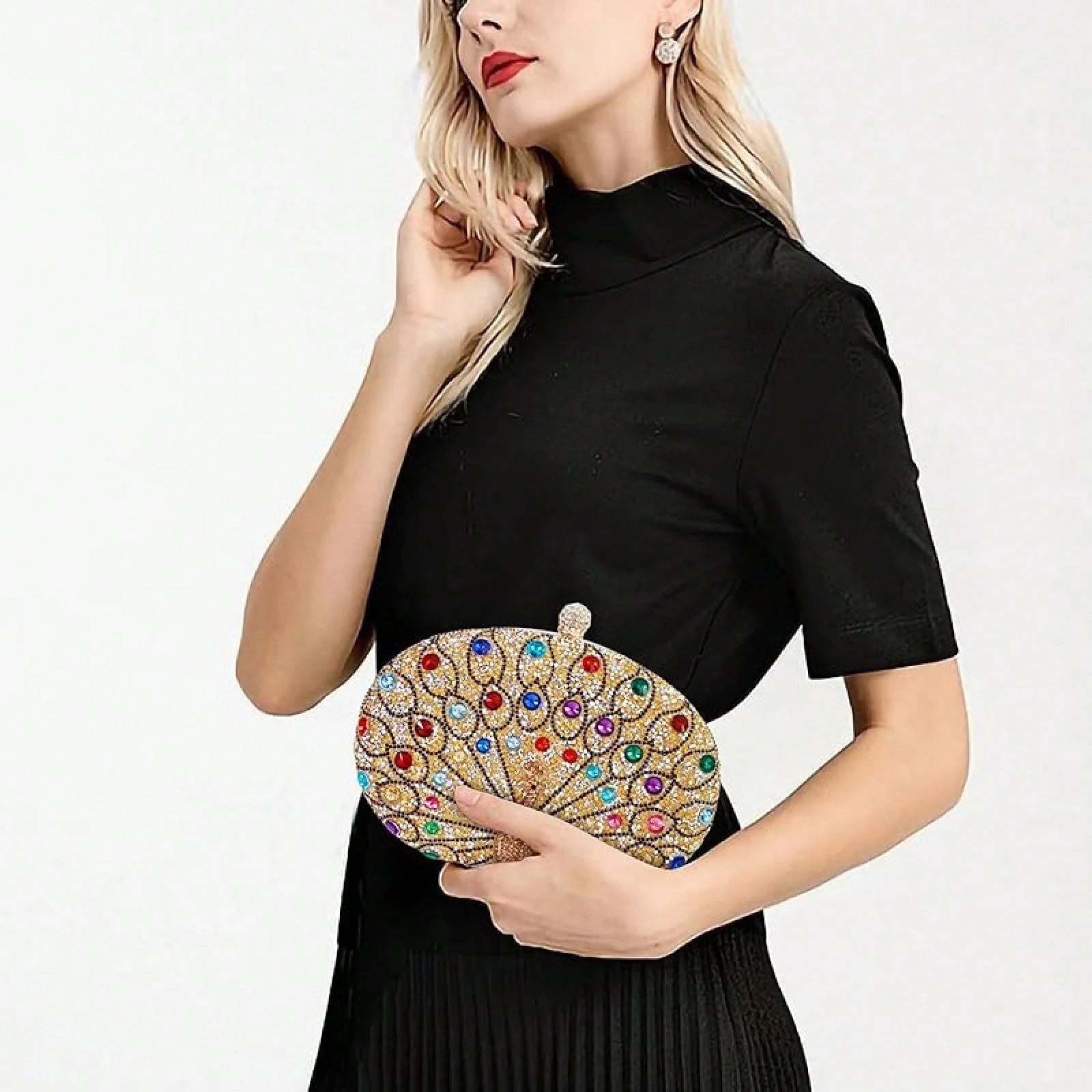 Rhinestone Sequin Evening Clutch Purses For Women Party, Peacock Pattern
