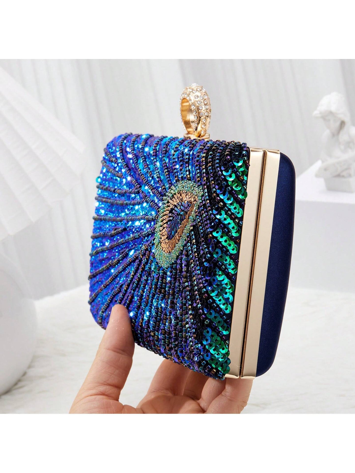 Luxury Beaded Sequins Evening Clutch Purse Rhinestone Clutch Bag Sparkly Wedding Handbag