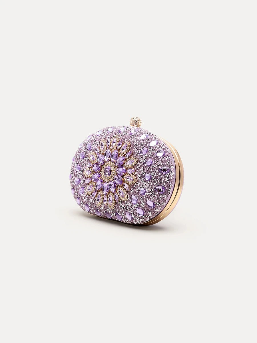 Purple Sparkling Diamond Set Sunflower Diamond Handbag, Banquet Bag, Shoulder Cross Shoulder Chain, Women's Bag, Party Event Evening Dress Bag