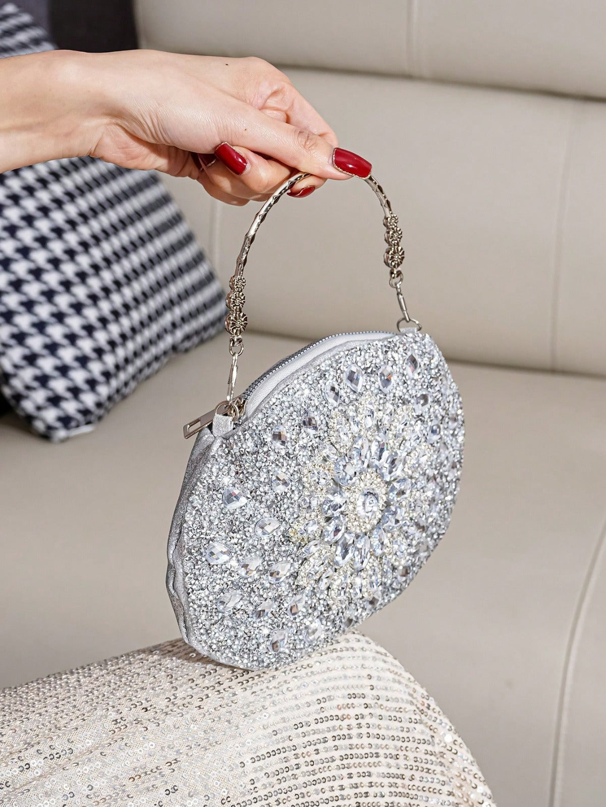 Sparkling Sunflower Crystal Evening Handbag, Vintage Elegant Lady Small Round Bag, Fashion Versatile Handmade Purse For Party And Events