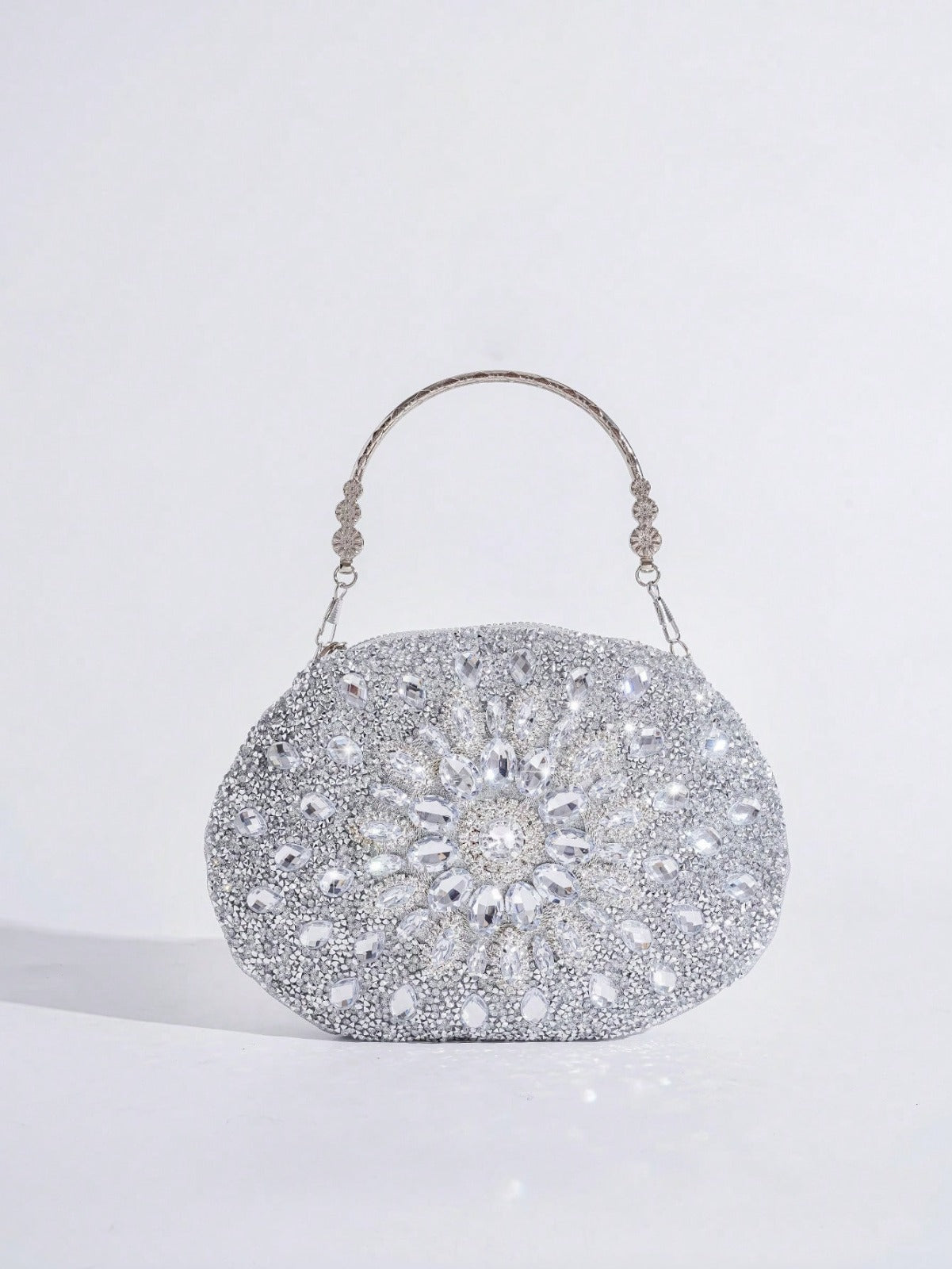 Sparkling Sunflower Crystal Evening Handbag, Vintage Elegant Lady Small Round Bag, Fashion Versatile Handmade Purse For Party And Events