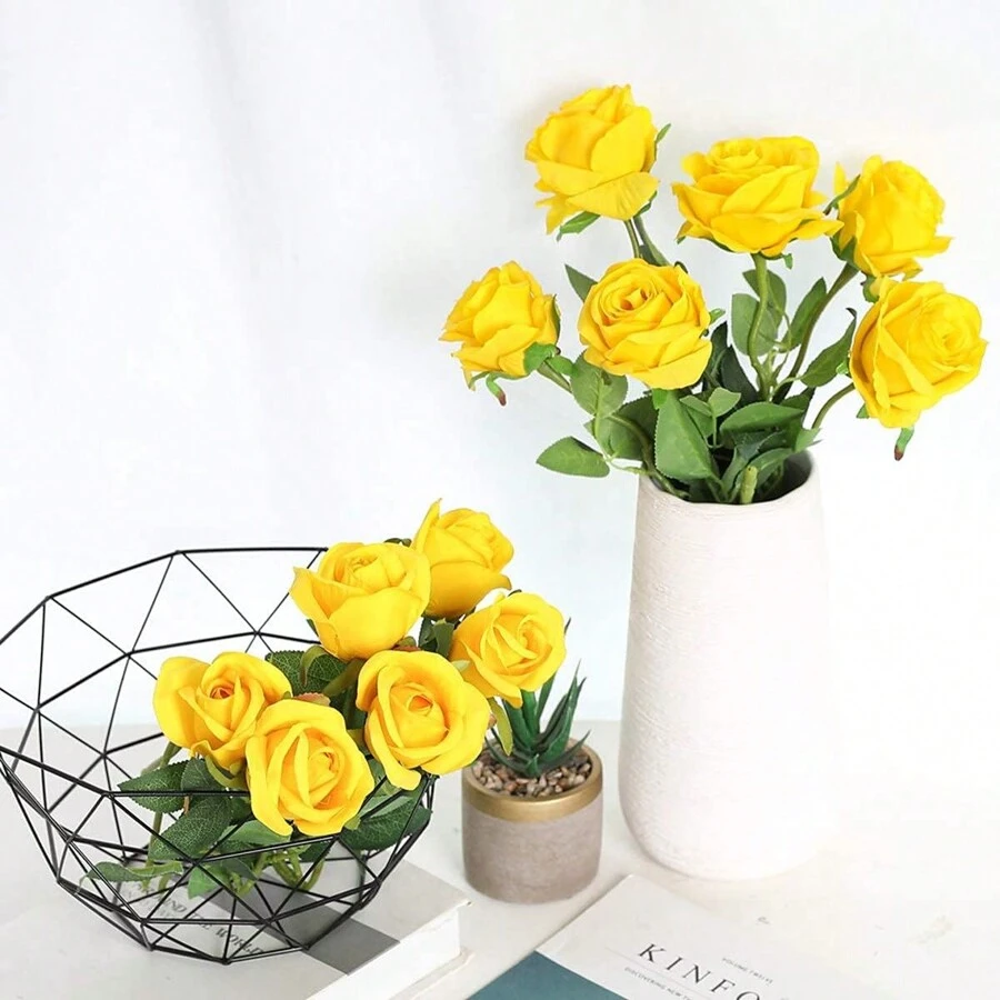 20pcs Yellow 20-Inch Artificial Rose Flowers, High-End Fake Roses
