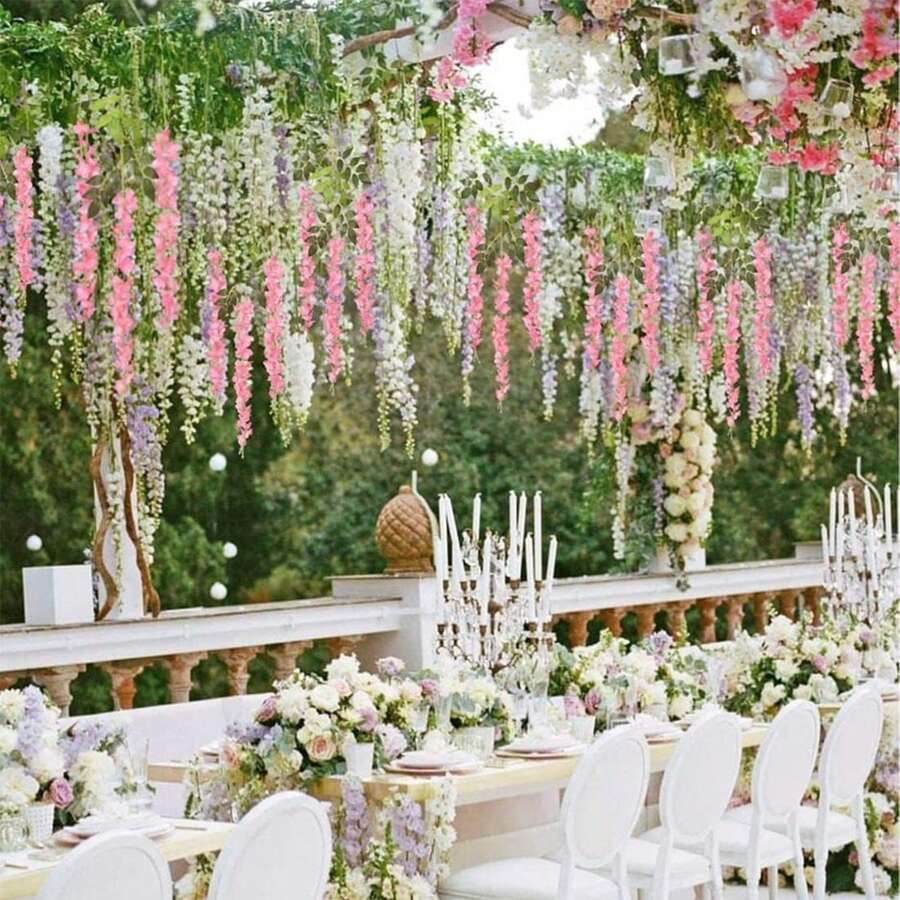24pcs Set Wisteria Flower Garland, 3.75ft Artificial Flower Vine, Faux Hanging Wisteria Silk