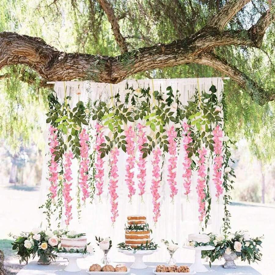 24pcs Set Wisteria Flower Garland, 3.75ft Artificial Flower Vine, Faux Hanging Wisteria Silk