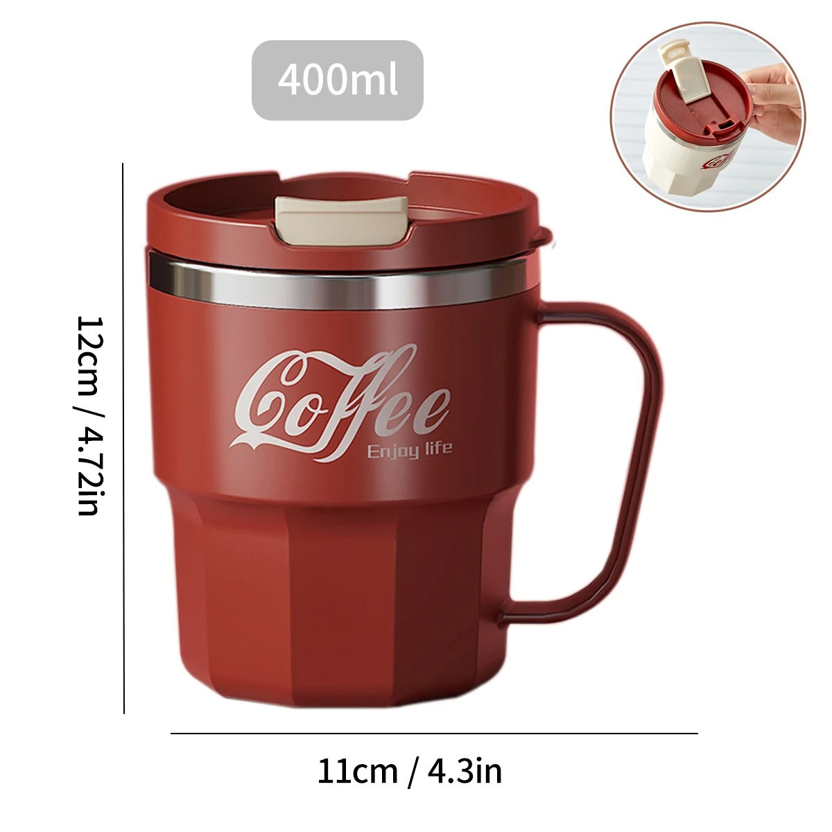304 Stainless Steel Double Wall Insulated Coffee Cup With Handle Portable