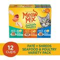 Paté and Shreds Wet Cat Food Variety Pack, Seafood and Poultry Favorites, 2.75 Ounce Cup Pack of 12