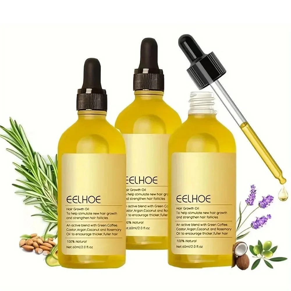 3 pcs Natural Hair Growth Oil Rosemary Anti Hair Loss Regrowth