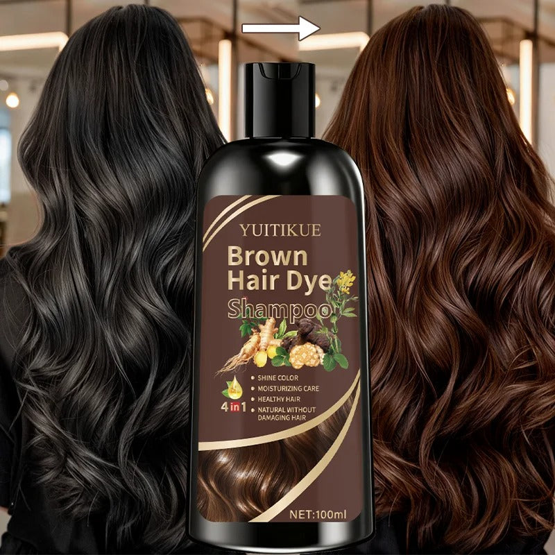 Brown Hair Dye Shampoo | 4-in-1 Color, Moisturize, Nourish, Natural Ginger Formula 100ml