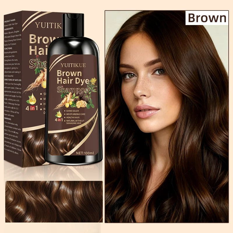 Brown Hair Dye Shampoo | 4-in-1 Color, Moisturize, Nourish, Natural Ginger Formula 100ml