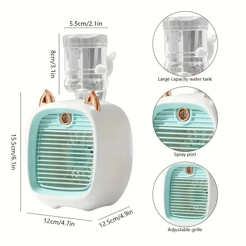 USB Mini Air Conditioning Fan, Humidifier Desktop Fan Spray Electric, 1200mAh