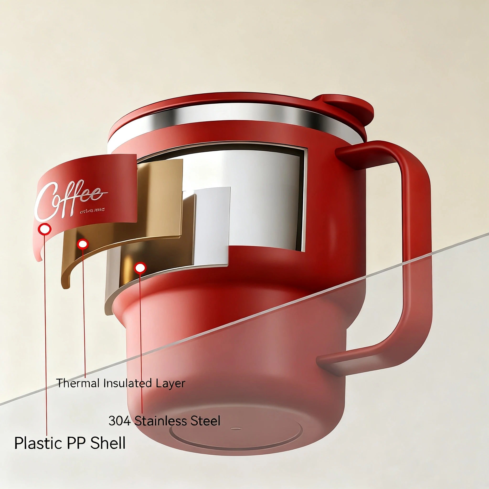 304 Stainless Steel Double Wall Insulated Coffee Cup With Handle Portable