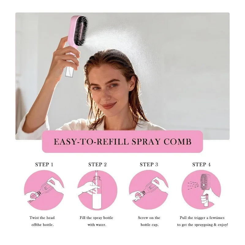 2in1 Spray Hair Brush Detangling Scalp Massage Comb with Water Mist Spray Anti-static Smooth Hair Styling Tool for Home & Travel
