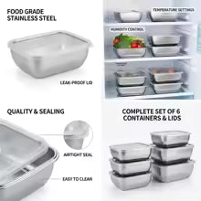 5PCS Stainless Steel Food Storage Containers Stackable Meal Lunch Boxes