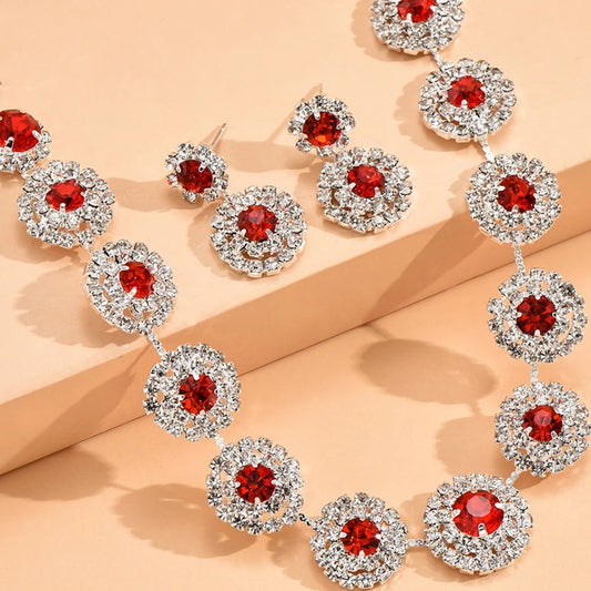 Ladies' Fashion Geometric Round Necklace Earrings Jewelry Set Suitable for Wedding, Party, Festival Gifts