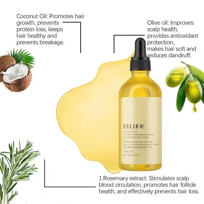 3 pcs Natural Hair Growth Oil Rosemary Anti Hair Loss Regrowth