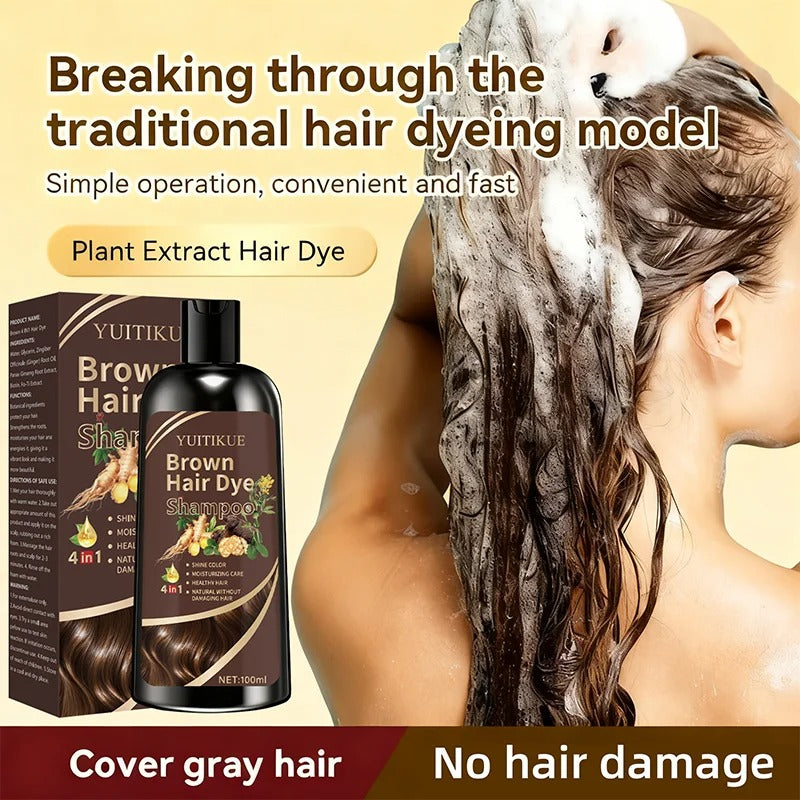 Brown Hair Dye Shampoo | 4-in-1 Color, Moisturize, Nourish, Natural Ginger Formula 100ml