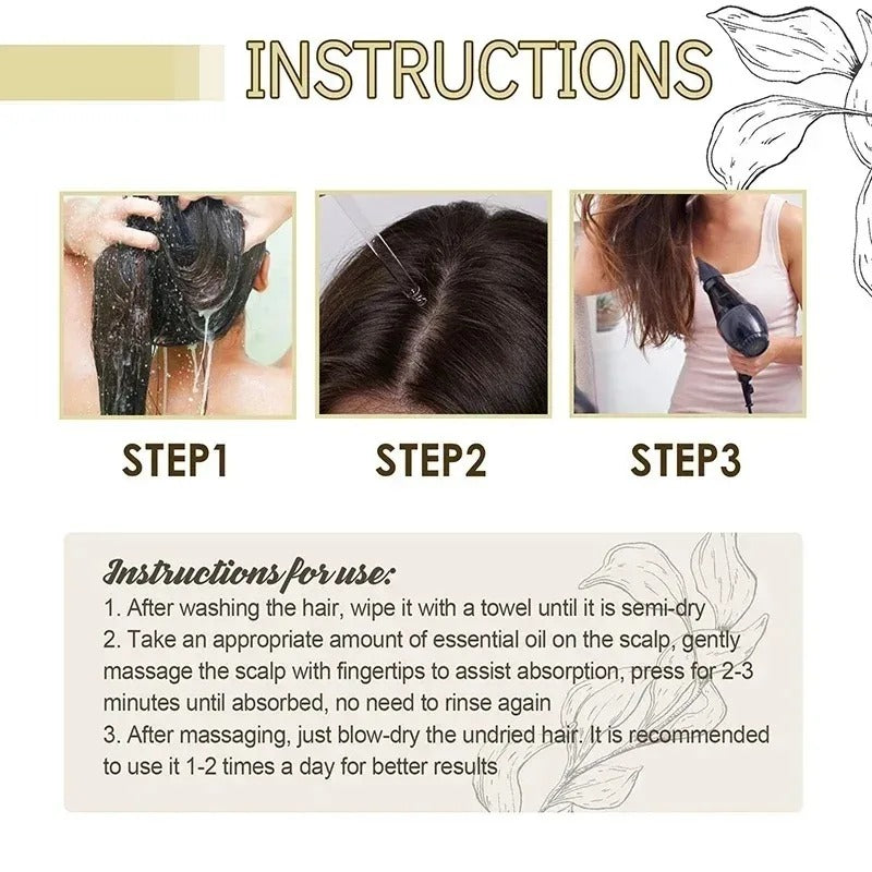 3 pcs Natural Hair Growth Oil Rosemary Anti Hair Loss Regrowth