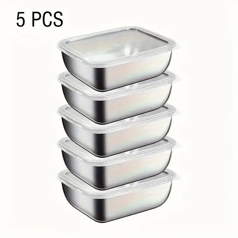 5PCS Stainless Steel Food Storage Containers Stackable Meal Lunch Boxes